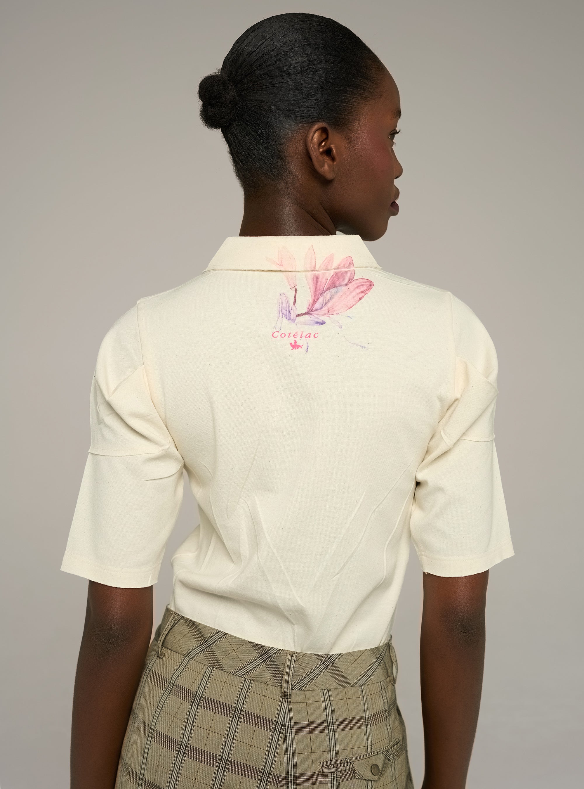 Cotélac Printed pleated short-sleeve polo