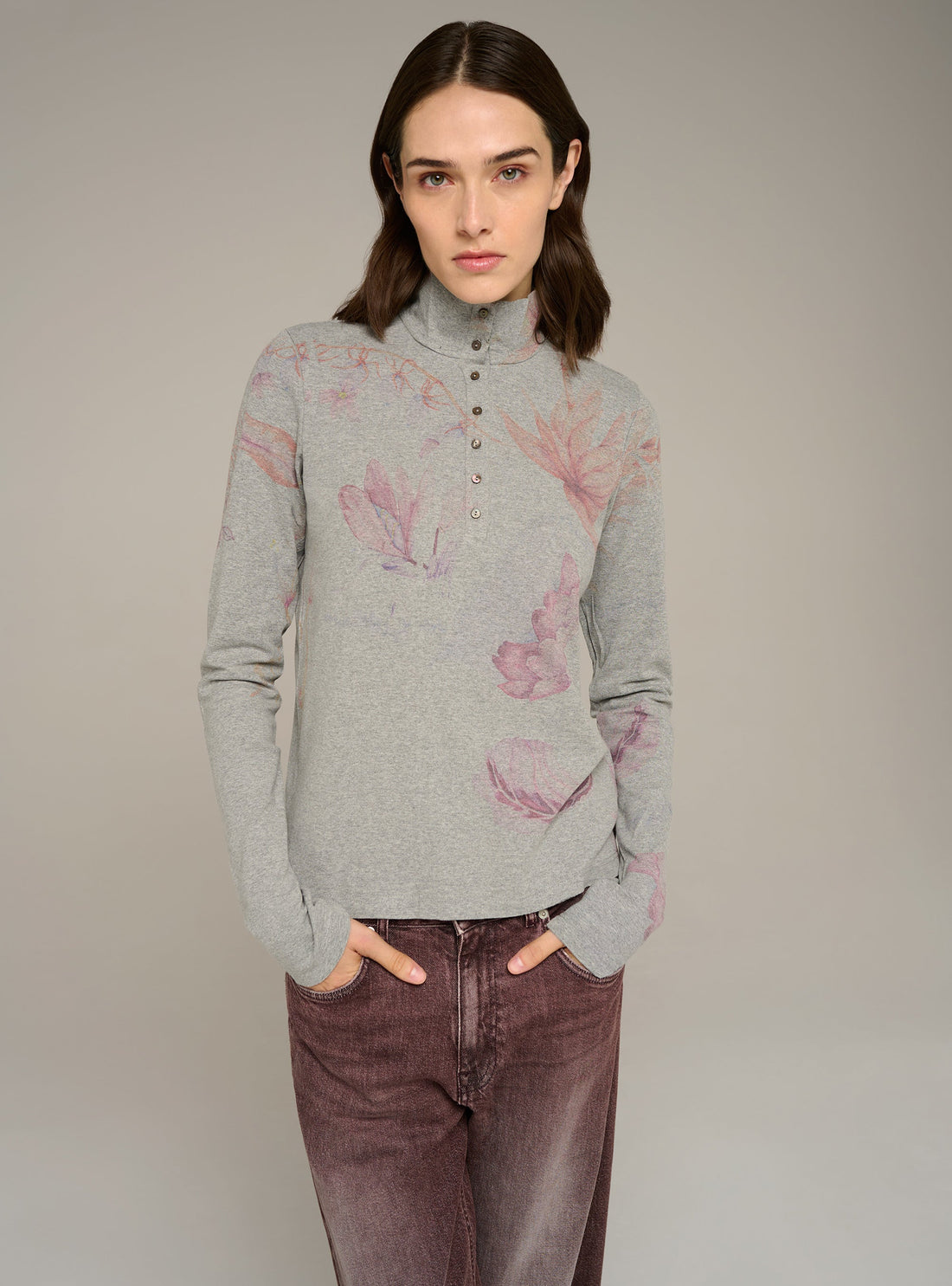 Cotélac Printed fitted long-sleeve mock-neck tee