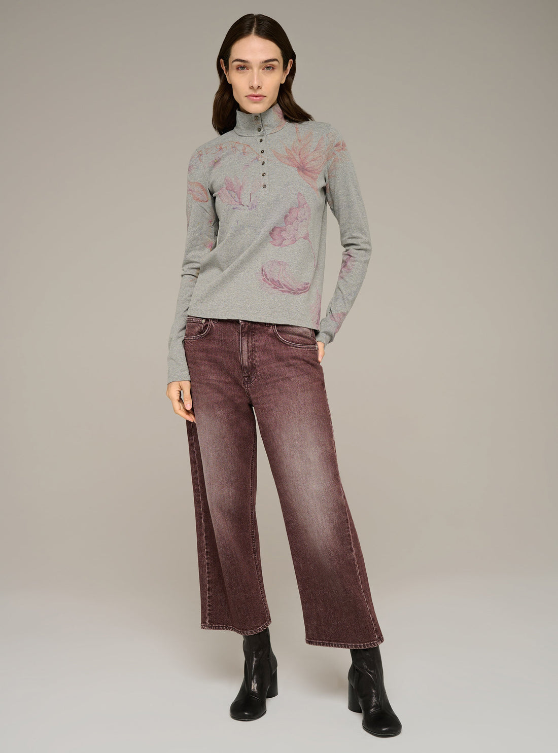 Cotélac Printed fitted long-sleeve mock-neck tee