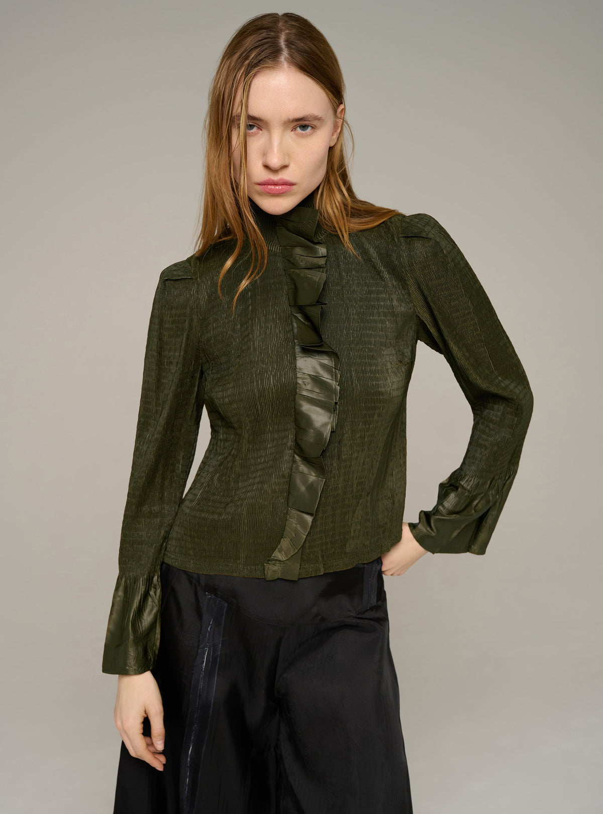 Cotélac Fitted pleated long-sleeve shirt