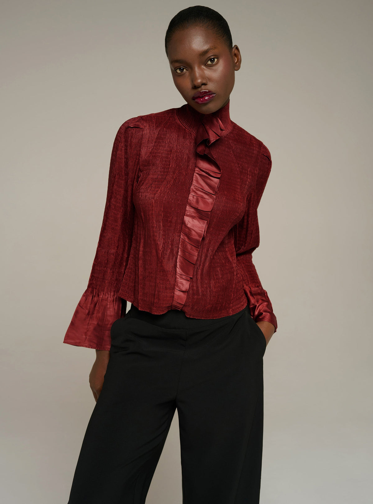 Cotélac Fitted pleated long-sleeve shirt