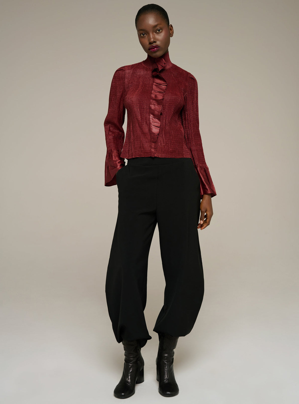 Cotélac Fitted pleated long-sleeve shirt