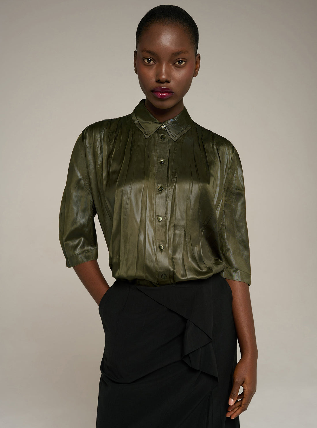 Cotélac Oversized short pleated shirt