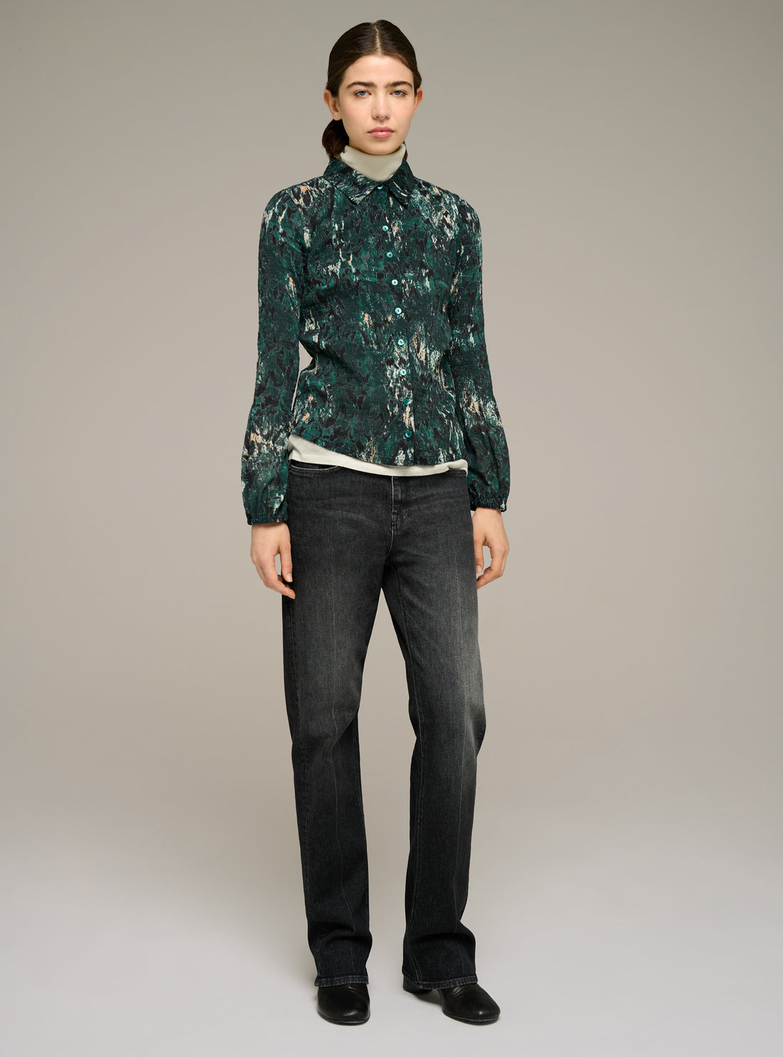 Printed fitted long-sleeve shirt