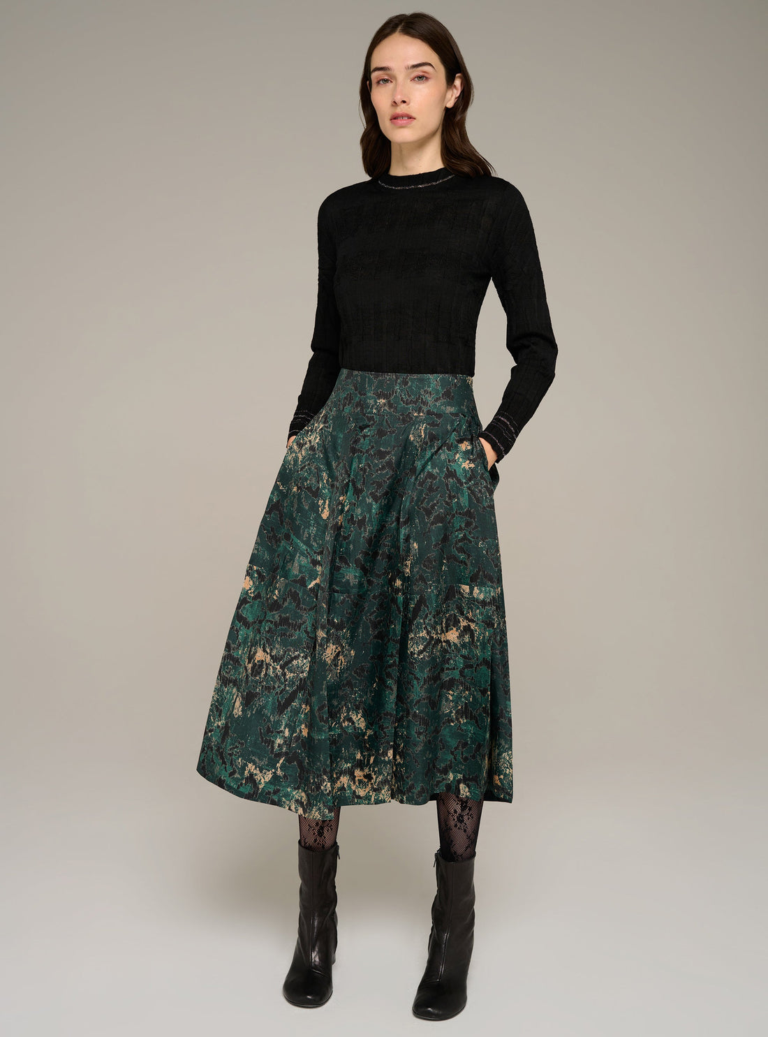 Cotélac Printed pleated long skirt
