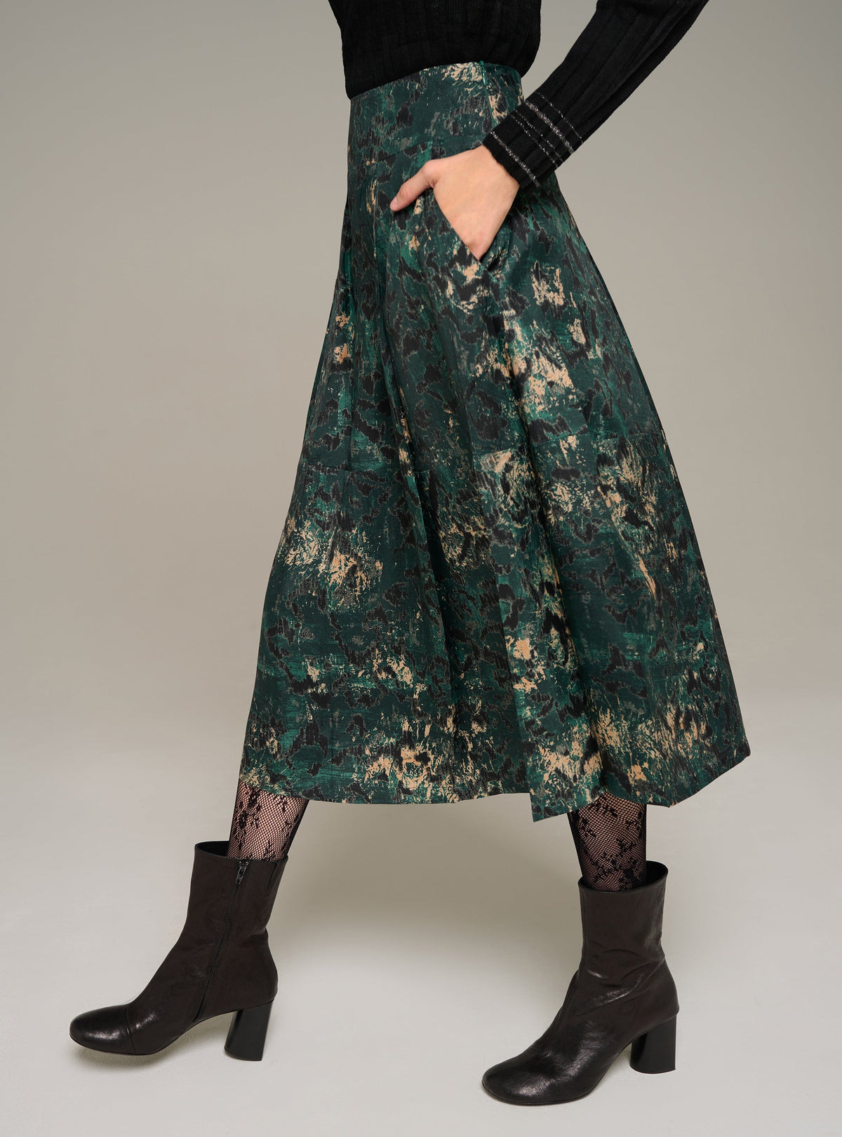 Cotélac Printed pleated long skirt