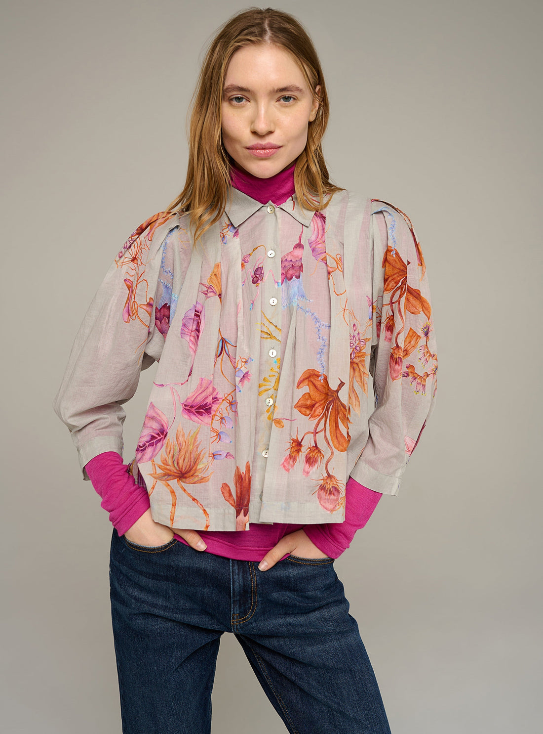 Cotélac Printed oversized 3/4-sleeve shirt