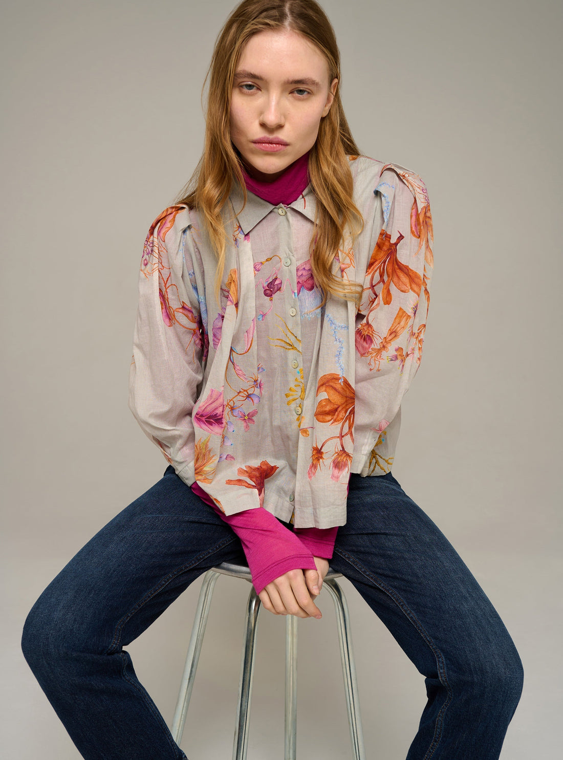 Cotélac Printed oversized 3/4-sleeve shirt
