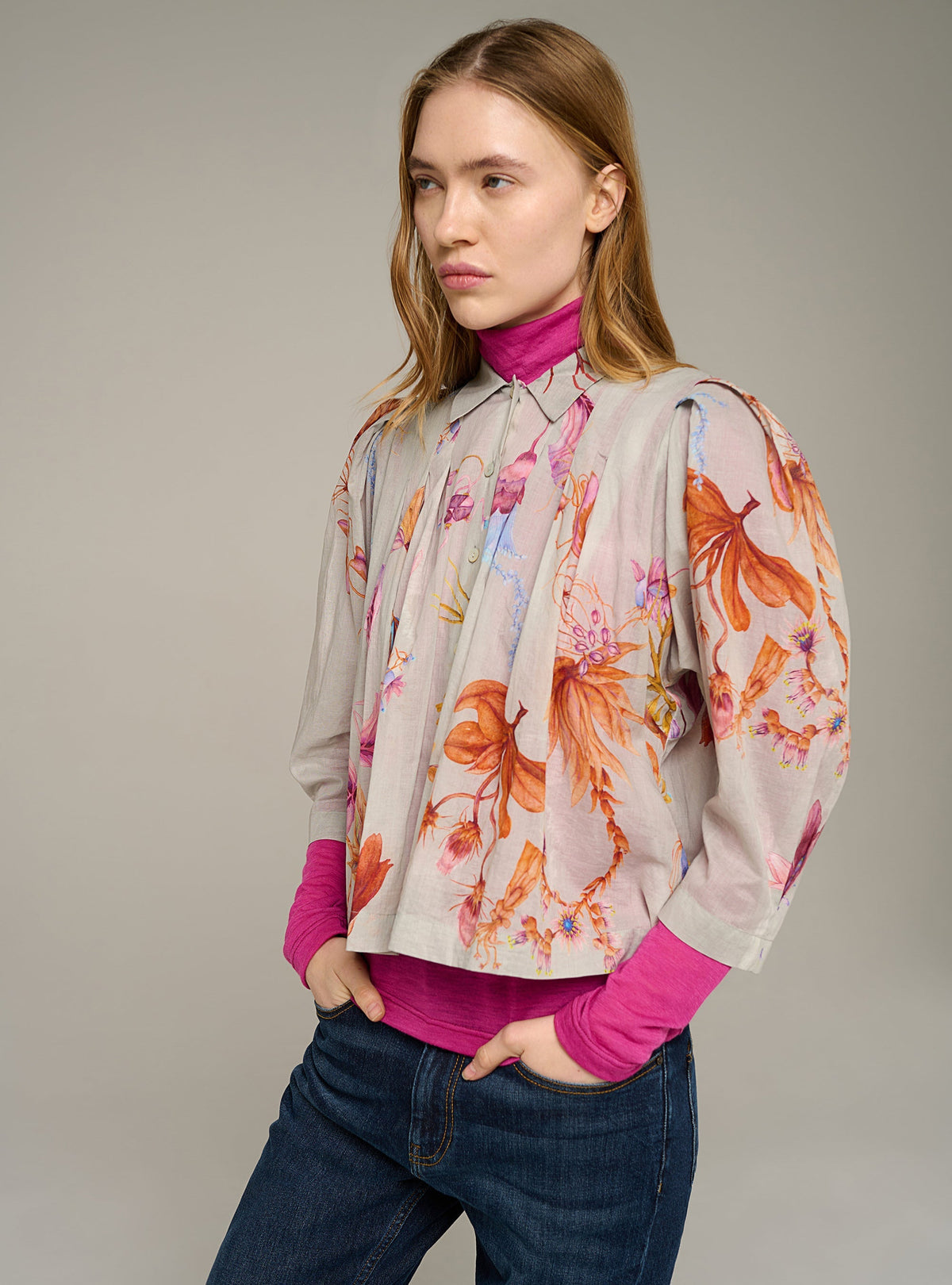 Cotélac Printed oversized 3/4-sleeve shirt