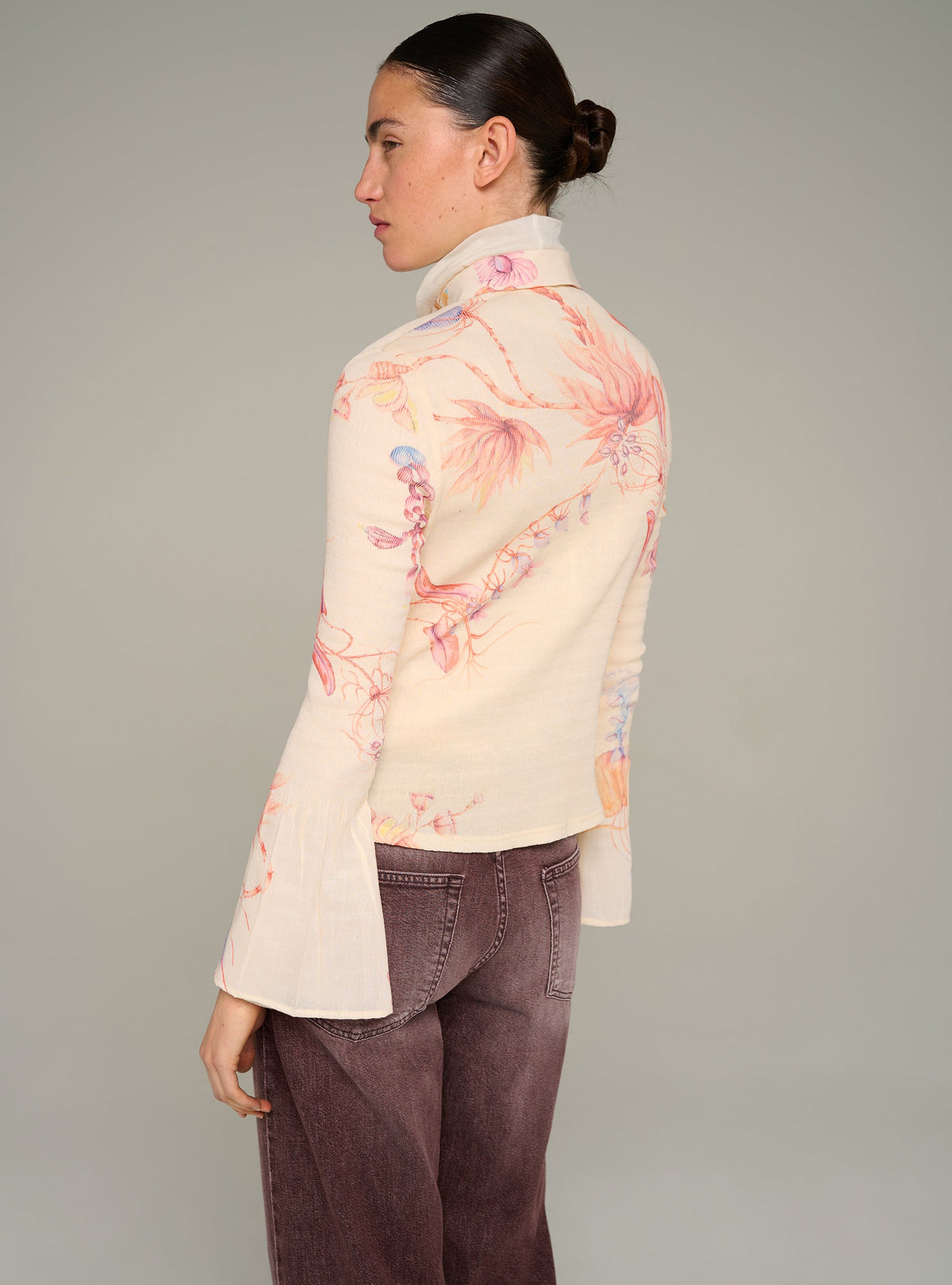 Cotélac Fitted long-sleeve pleated and printed shirt