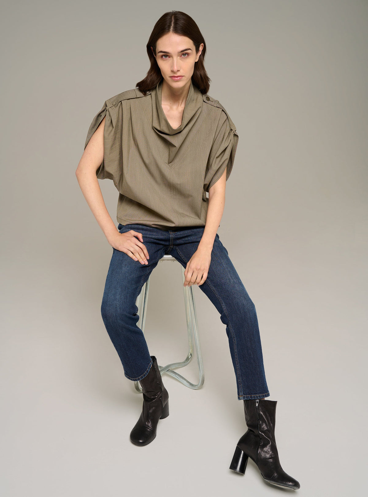 Cotélac Oversized striped short-sleeve halter-neck blouse