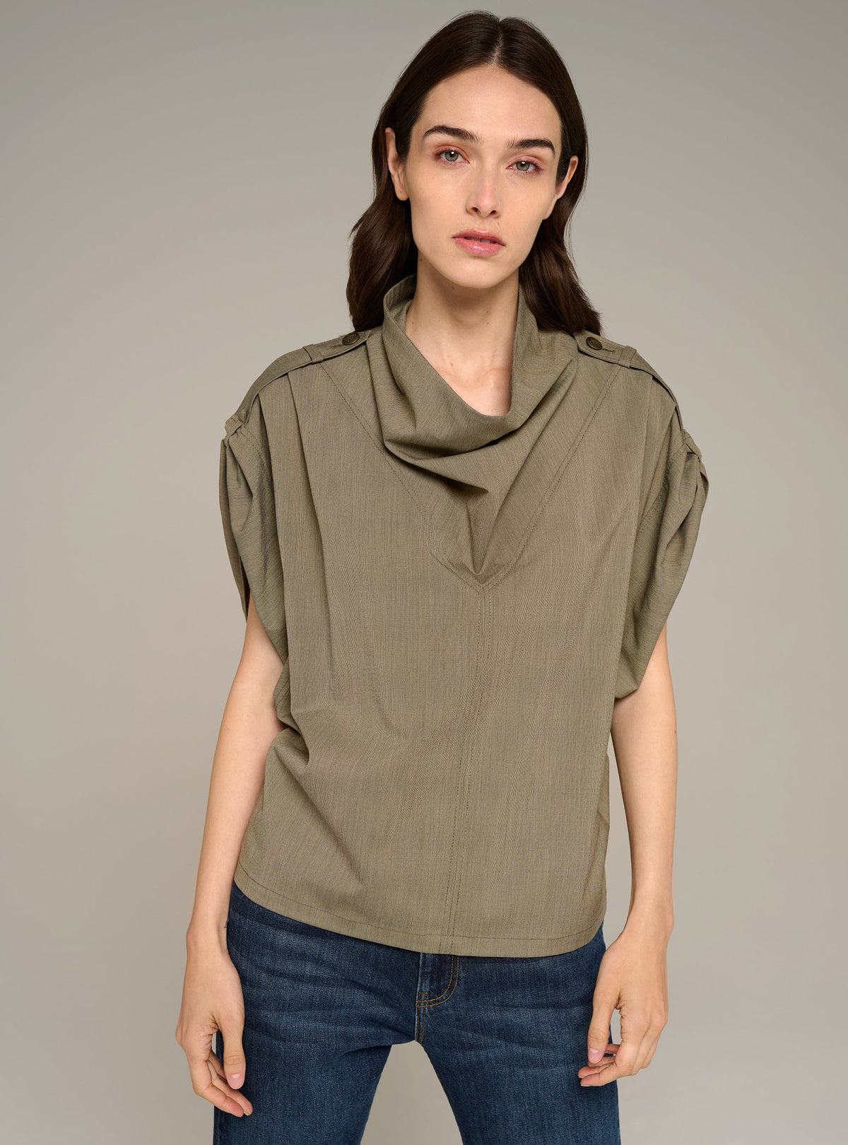 Cotélac Oversized striped short-sleeve halter-neck blouse