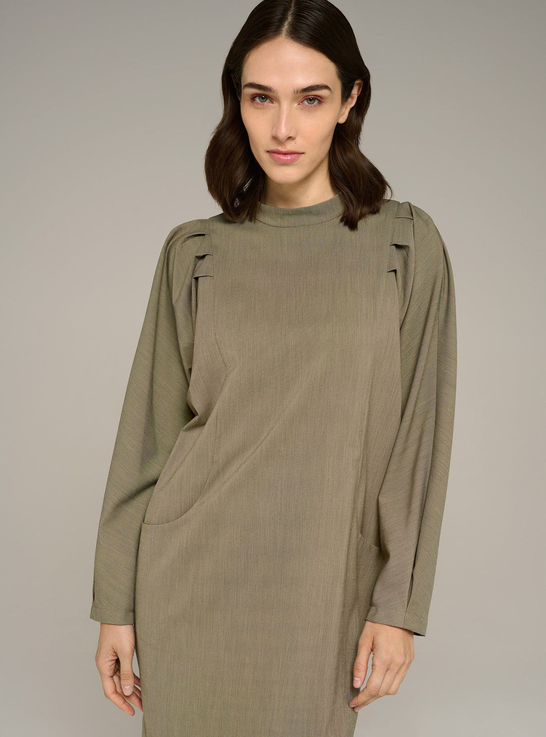 Cotélac Striped long-sleeve officer-collar midi dress