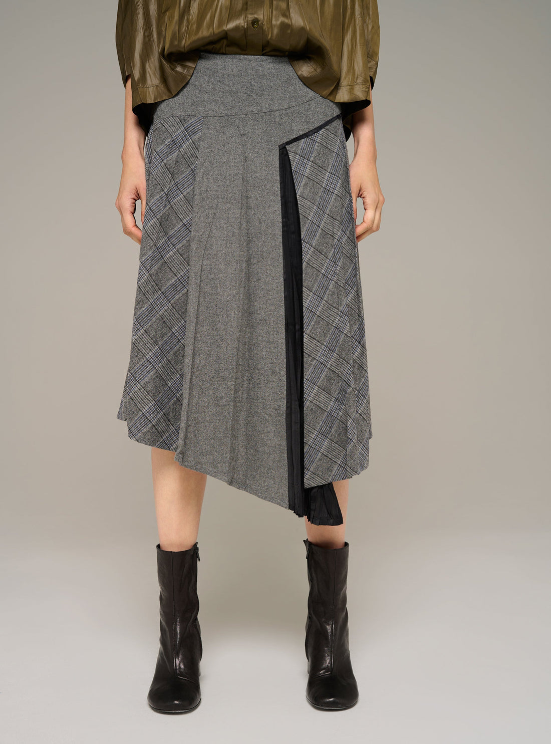 Cotélac Plaid pleated long straight skirt