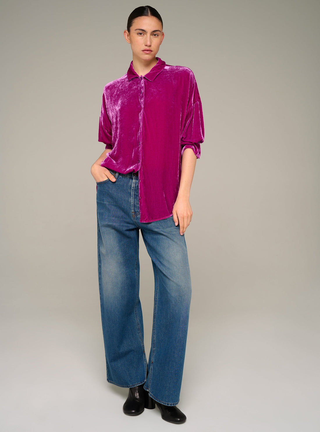 Cotélac Oversized long-sleeve viscose velvet shirt