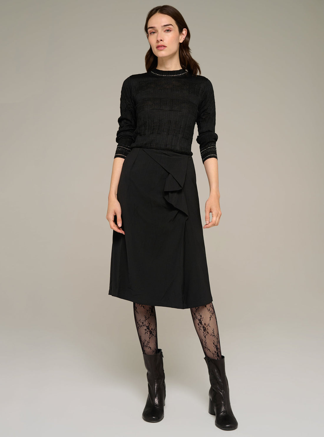 Cotélac Ruffled straight midi skirt