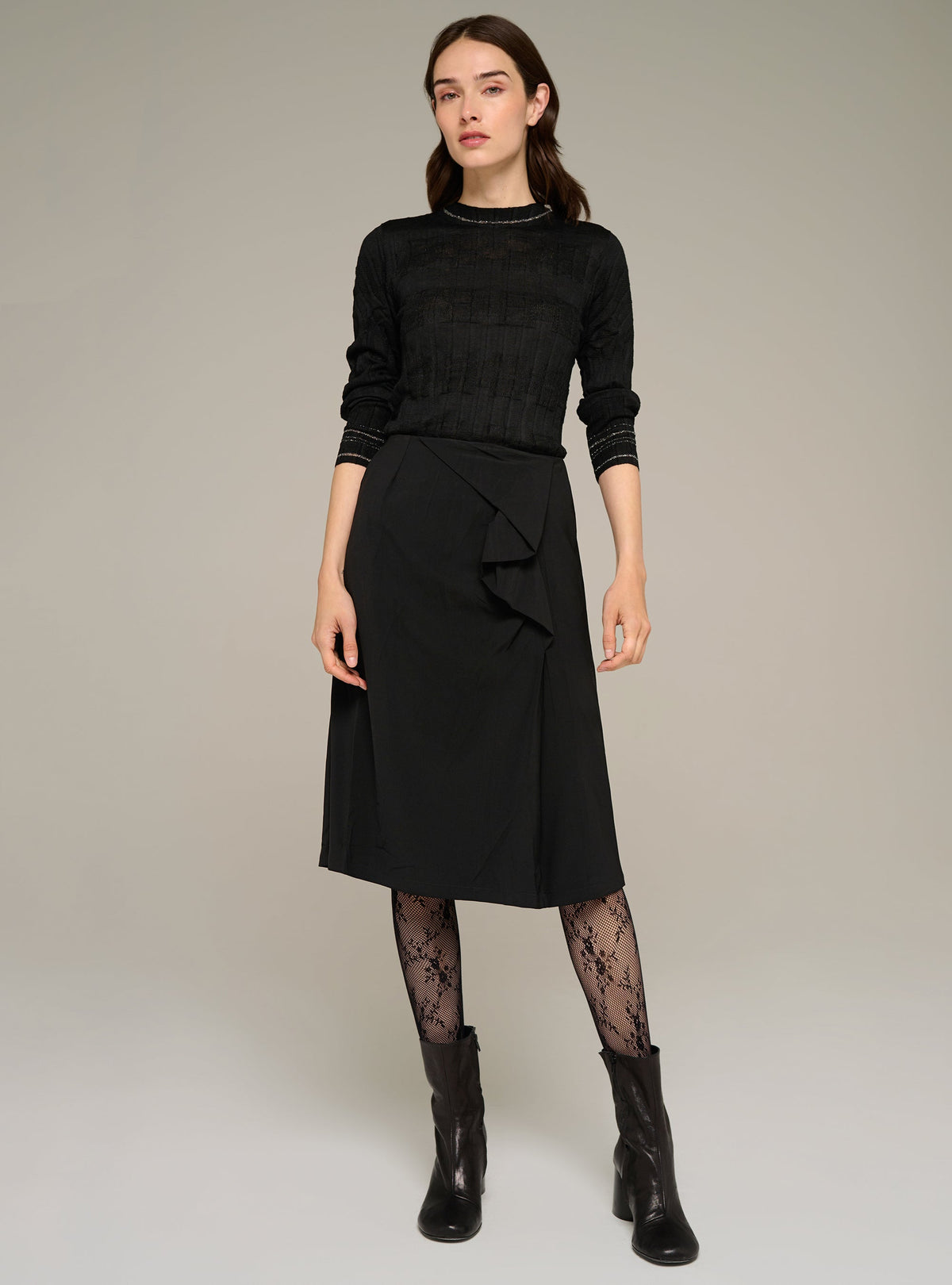 Cotélac Ruffled straight midi skirt