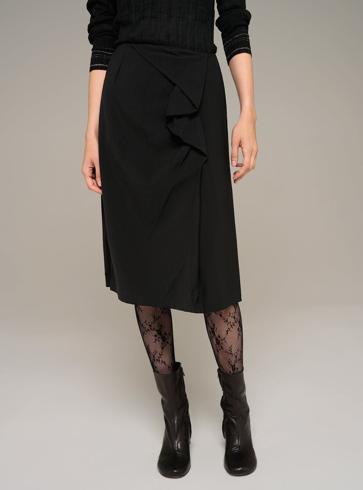Cotélac Ruffled straight midi skirt