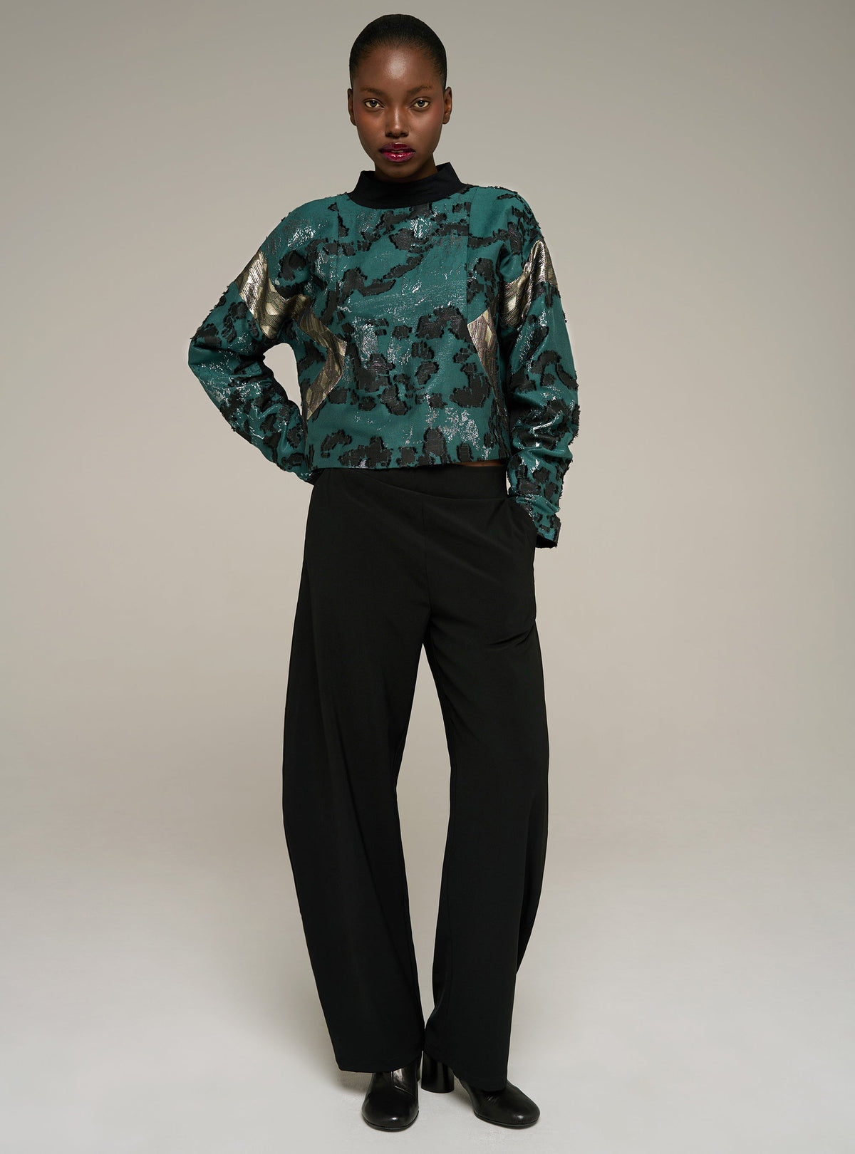 Cotélac Oversized long-sleeve mock-neck blouse