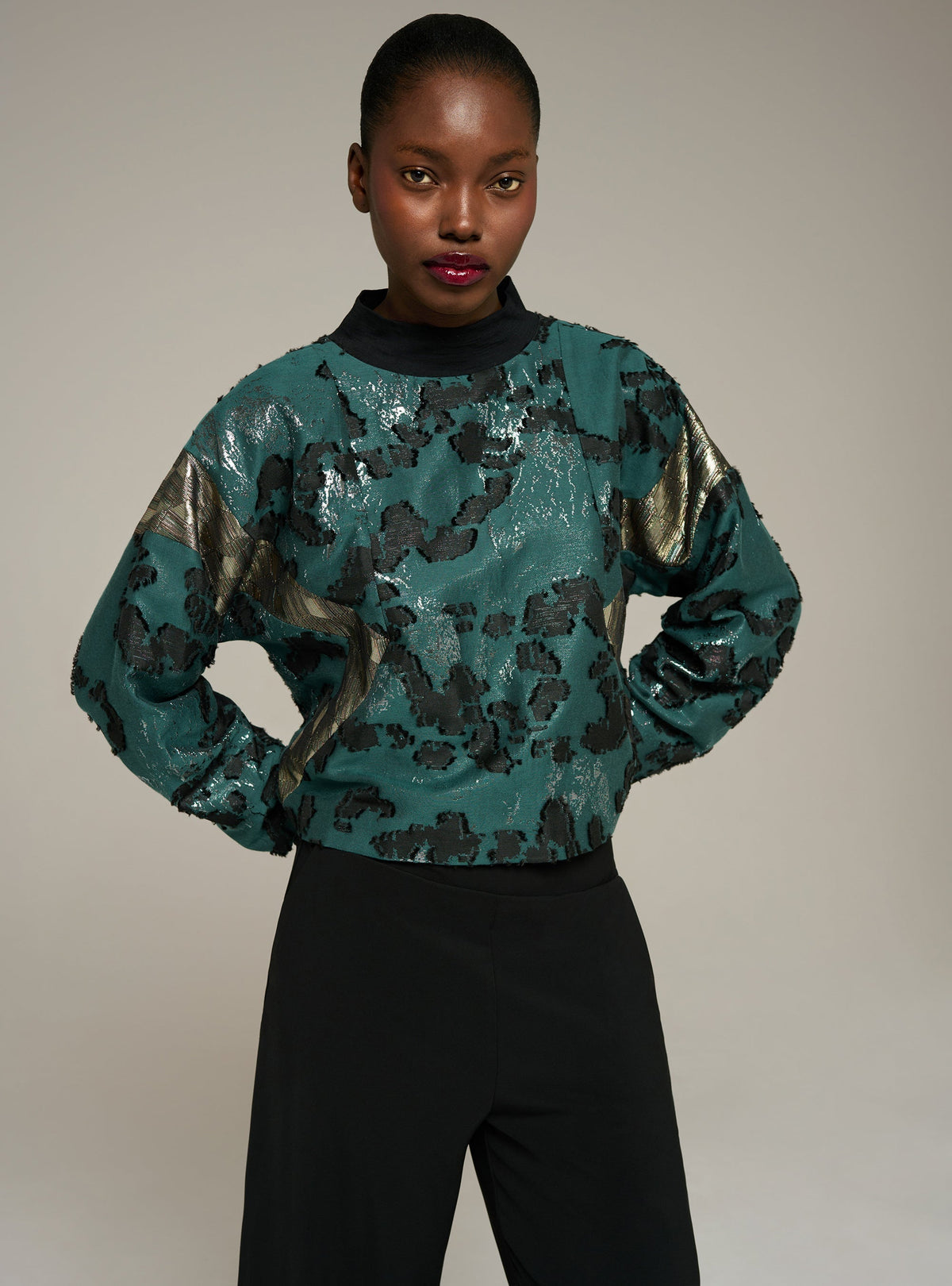 Cotélac Oversized long-sleeve mock-neck blouse