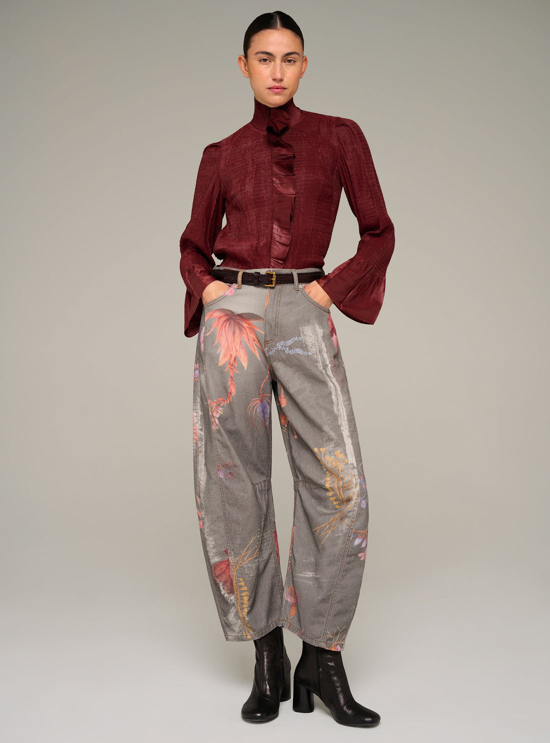 Cotélac Printed barrel-leg jeans