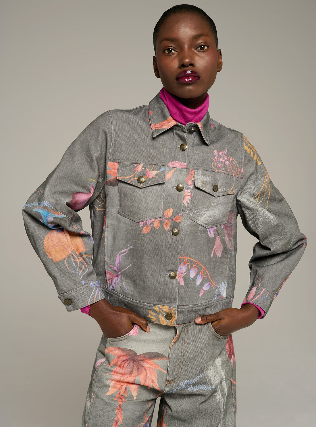 Cotélac Printed long-sleeve denim jacket