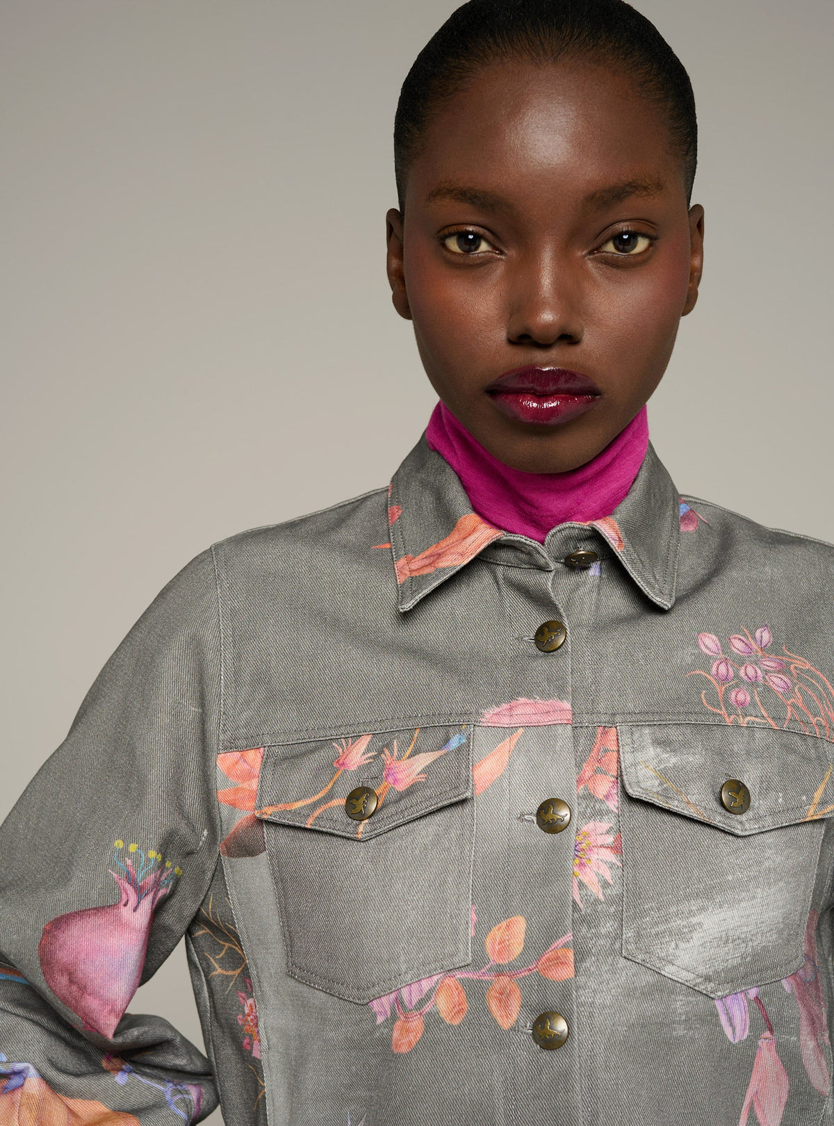Cotélac Printed long-sleeve denim jacket
