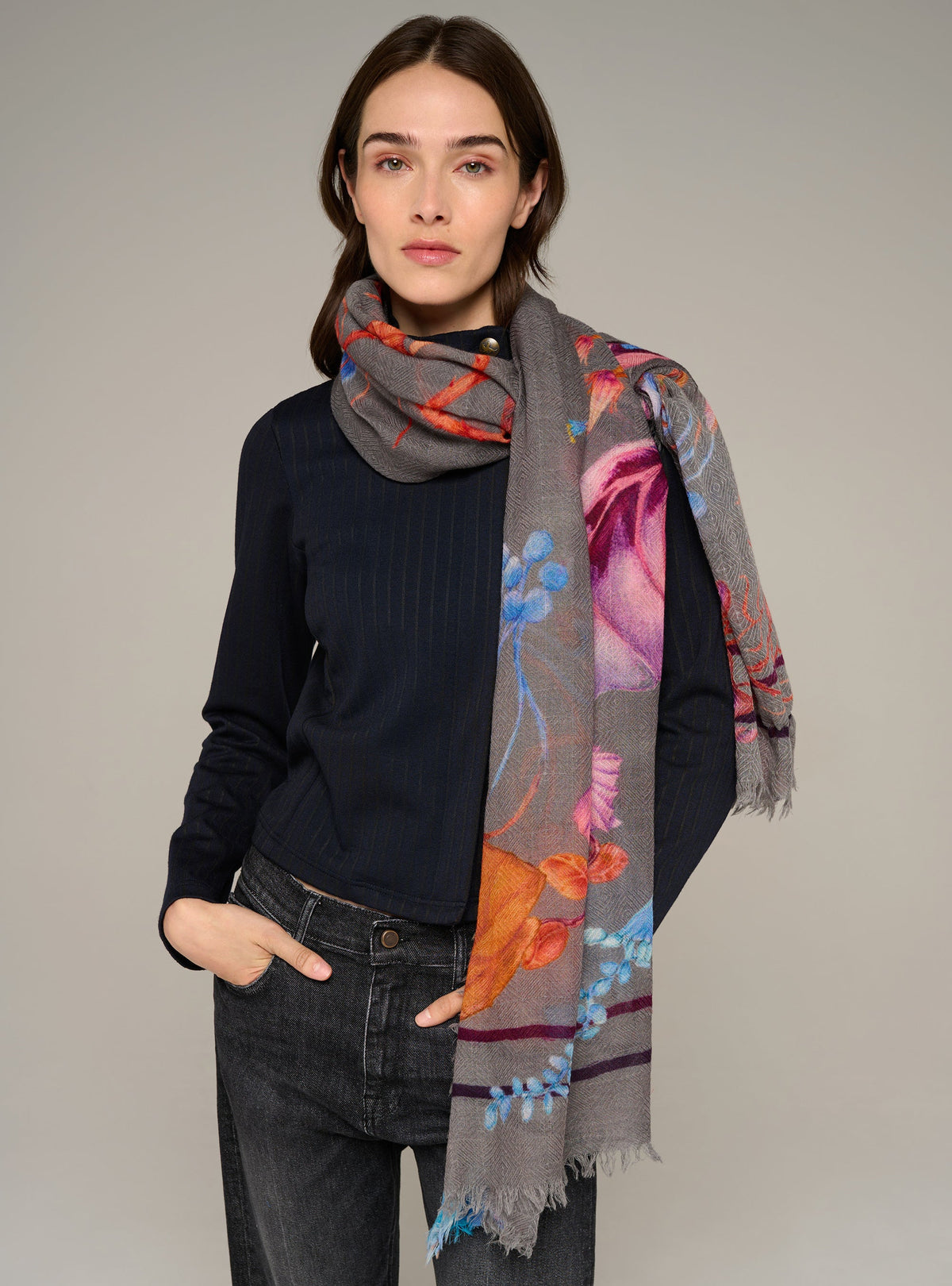 Cotélac Large printed wool scarf