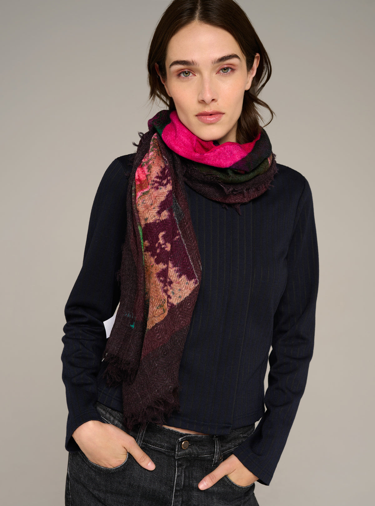 Large printed wool scarf